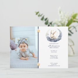 Cute Baby Bunny på en Måne-Barn-födelsedag Inbjudningar