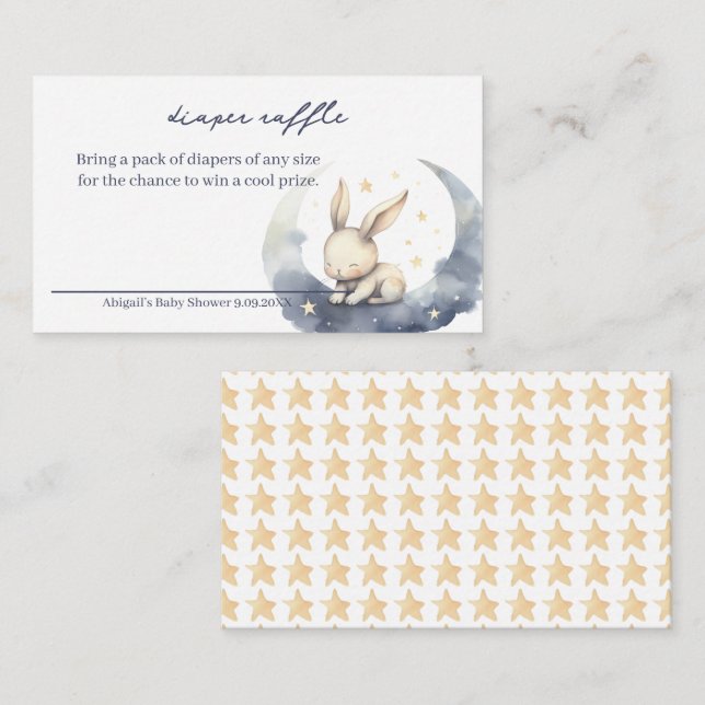 Cute Baby Bunny på Måne med Stars Diaper Raffle Tilläggskort (Fram/baksida)