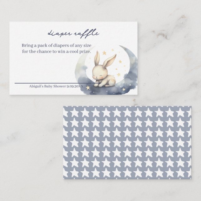 Cute Baby Bunny på Måne med Stars Diaper Raffle Tilläggskort (Fram/baksida)