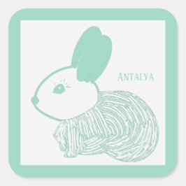 Cute Baby Bunny på Pastel Grönt Antalya Fyrkantigt Klistermärke