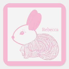 Cute Baby Bunny på rosa Rebecca Fyrkantigt Klistermärke