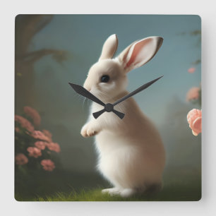 Cute Baby Bunny Porträtt Fyrkantig Klocka
