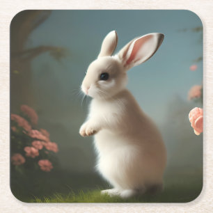 Cute Baby Bunny Porträtt Underlägg Papper Kvadrat