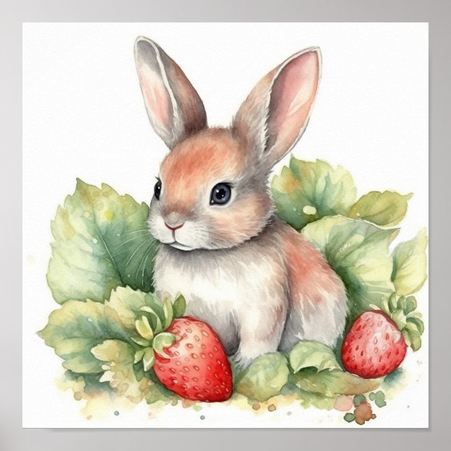 Cute Baby Bunny Rabbit Watercolor Poster (Framsidan)