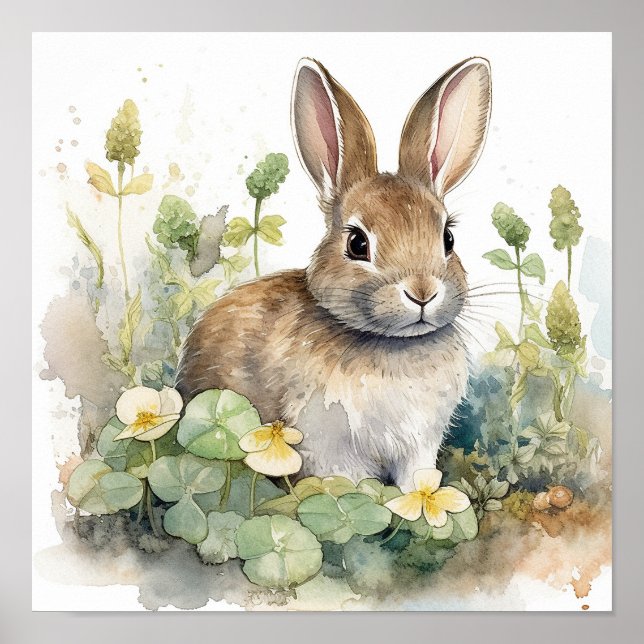 Cute Baby Bunny Rabbit Watercolor Poster (Framsidan)