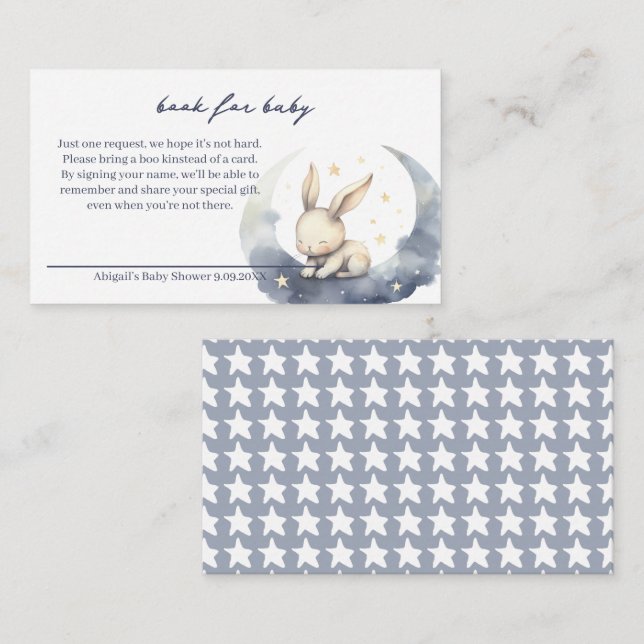 Cute Baby Bunny vid Måne med Stars Bokar för Baby Tilläggskort (Fram/baksida)