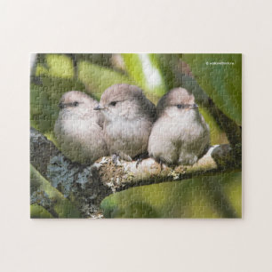 Cute Baby Bushtit Songbird i Pear Träd Pussel