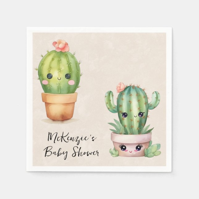 Cute Baby Cactus Succulent Baby Shower Pappersservett (Framsidan)