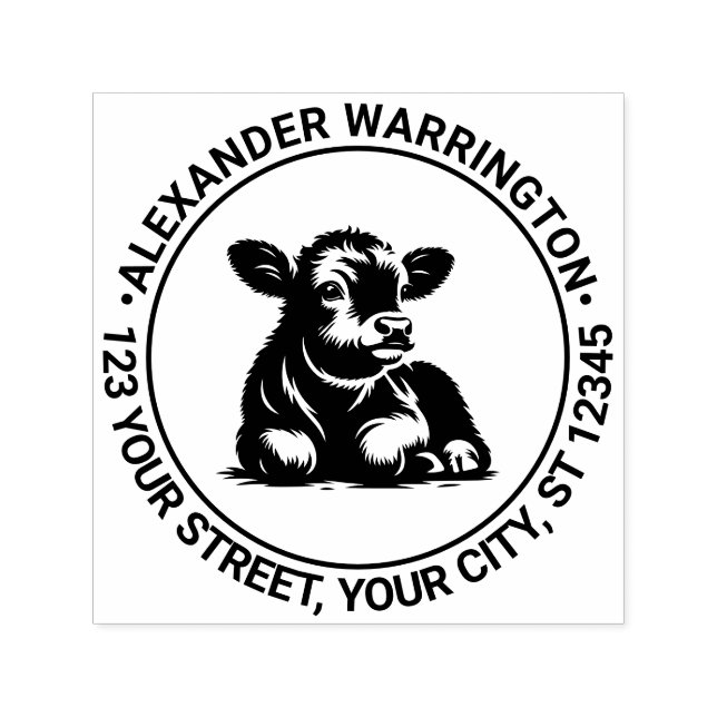 Cute Baby Calf Cow Ljuger ned Namn Returadress Självfärgande Stämpel (Design)