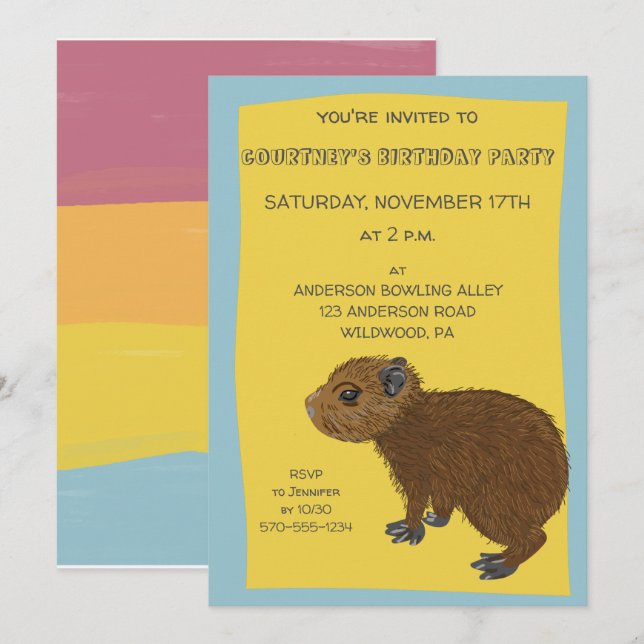 Cute Baby Capybara Illustration Party Inbjudningar (Fram/baksida)