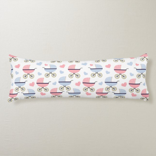 Cute Baby Carriage Rosa Blue Infant Bedding Kroppskudde (Framsidan)