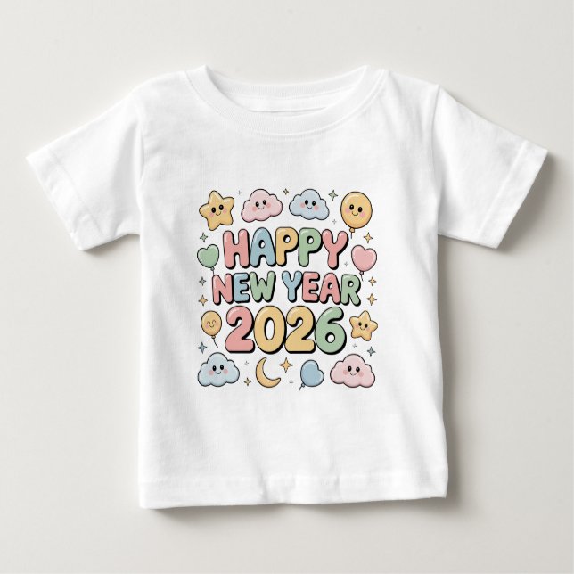 Cute Baby Cartoon New Year 2026 Illustration T Shirt (Framsida)