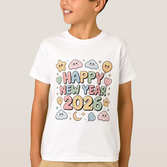 Cute Baby Cartoon New Year 2026 Illustration T Shirt (Framsida)