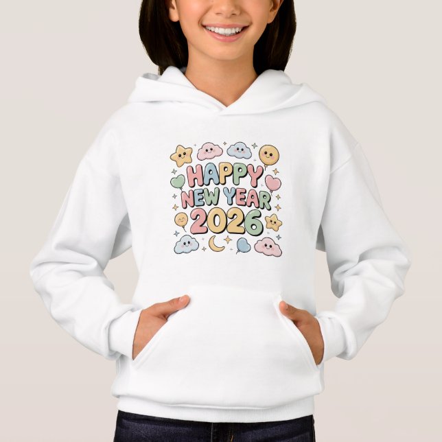 Cute Baby Cartoon New Year 2026 Illustration T Shirt (Framsida)