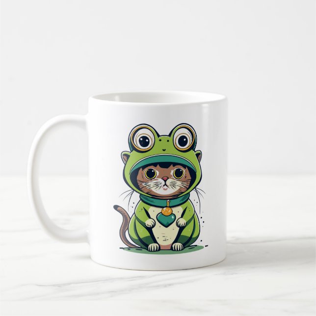 Cute Baby Cat med Frog Hat Kaffemugg (Vänster)