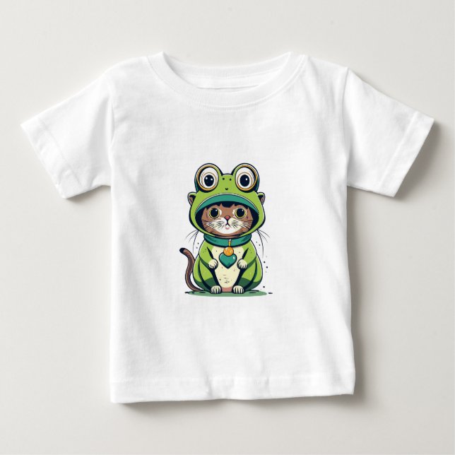 Cute Baby Cat med Frog Hat T Shirt (Framsida)