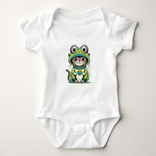 Cute Baby Cat med Frog Hat T Shirt (Framsida)