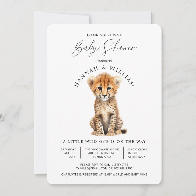 Cute Baby Cheetah Baby Shower Gender Neutral Inbjudningar (Framsida)