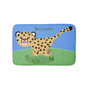 Cute baby cheetah som kör tecknad illustration badrumsmatta