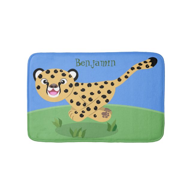 Cute baby cheetah som kör tecknad illustration badrumsmatta (Framsidan)