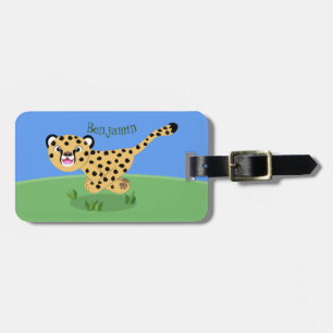 Cute baby cheetah som kör tecknad illustration bagagebricka