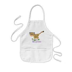 Cute baby cheetah som kör tecknad illustration barnförkläde