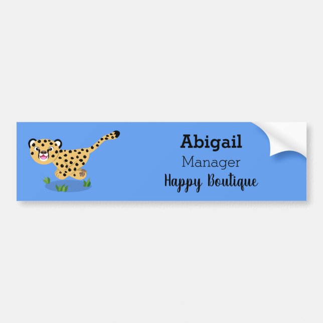 Cute baby cheetah som kör tecknad illustration bildekal (Framsidan)
