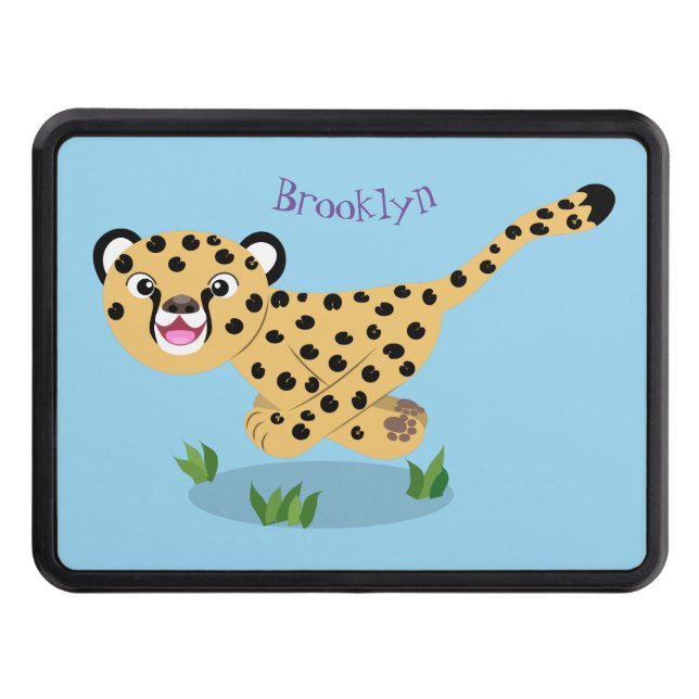Cute baby cheetah som kör tecknad illustration dragkroksskydd (Framsidan)