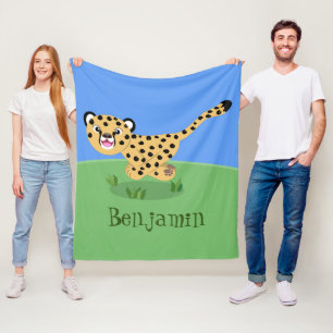 Cute baby cheetah som kör tecknad illustration fleecefilt