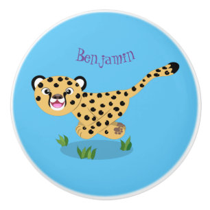 Cute baby cheetah som kör tecknad illustration knopp