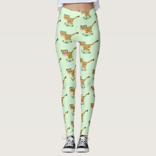 Cute baby cheetah som kör tecknad illustration leggings