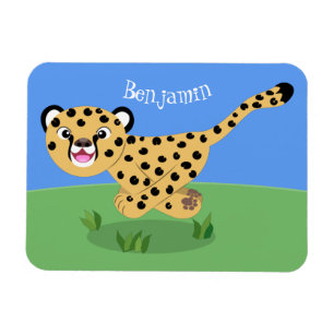 Cute baby cheetah som kör tecknad illustration magnet