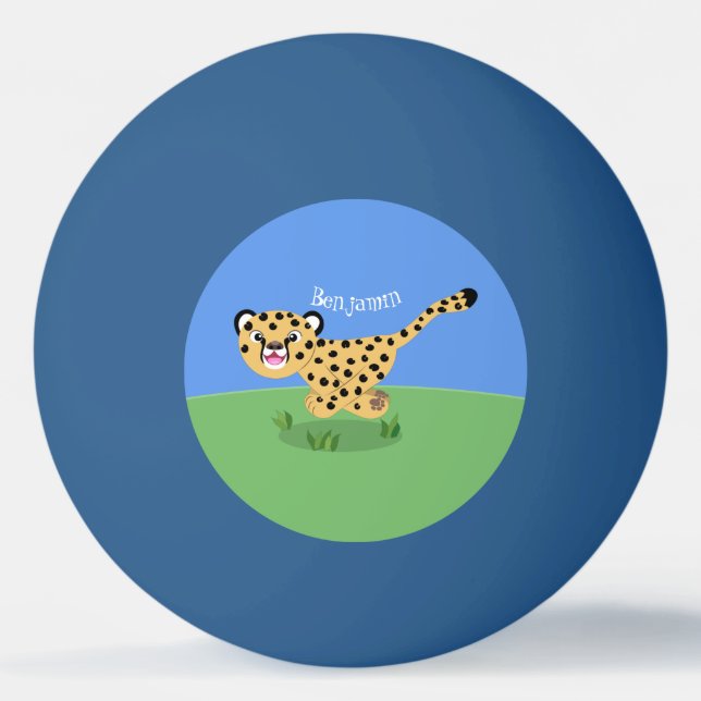 Cute baby cheetah som kör tecknad illustration pingisboll (Framsidan)