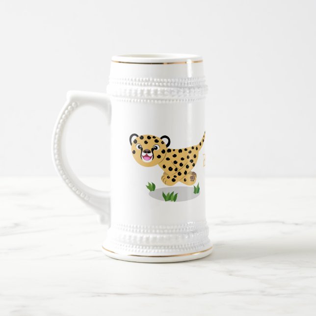 Cute baby cheetah som kör tecknad illustration sejdel (Vänster)