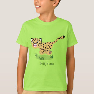 Cute baby cheetah som kör tecknad illustration t shirt