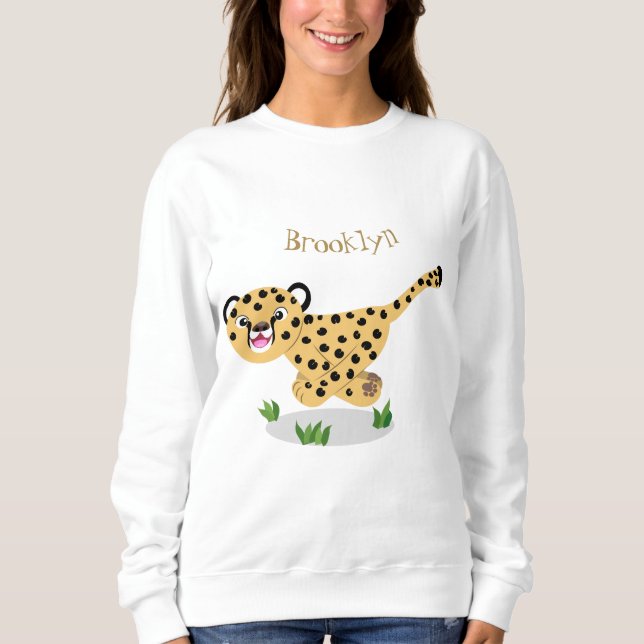 Cute baby cheetah som kör tecknad illustration t shirt (Framsida)