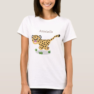 Cute baby cheetah som kör tecknad illustration t shirt