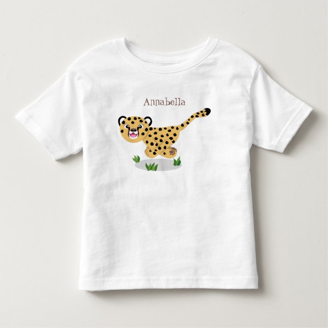 Cute baby cheetah som kör tecknad illustration t shirt (Framsida)