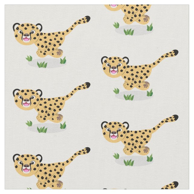 Cute baby cheetah som kör tecknad illustration tyg (Närbild)