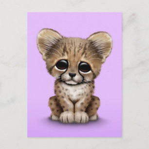Cute Baby Cheetah Unge på Lila Vykort