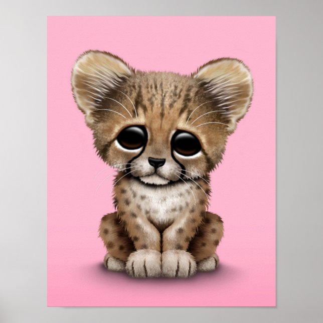 Cute Baby Cheetah Unge på Rosa Poster (Framsidan)