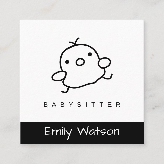Cute Baby Chick Black and White IG Babywatch Fyrkantigt Visitkort (Framsida)