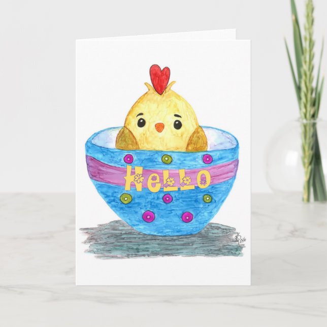  Cute Baby Chick Hej Greeting Card Tack Kort (Framsida)