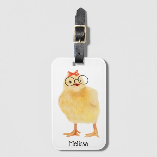 Cute Baby Chick med glas Bagagebricka (Framsida vertikal)