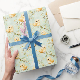 Cute Baby Chick Mint Grönt Vår Blommönster Presentpapper