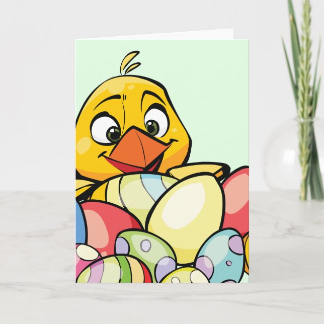 Cute Baby Chick och Påskägg Helgkort (Framsida)