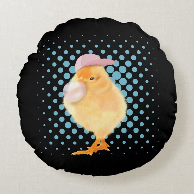 Cute Baby Chick Rosa Bubblegum Rund Kudde (Framsidan)