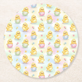 Cute Baby Chick Watercolor Easter Underlägg Papper Rund
