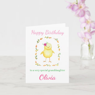 Cute Baby Chick with Flowers Anpassningsbar Girl B Kort