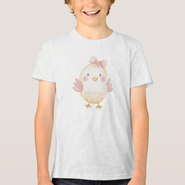 Cute Baby Chick with Pink Bow Illustration T Shirt (Framsida)